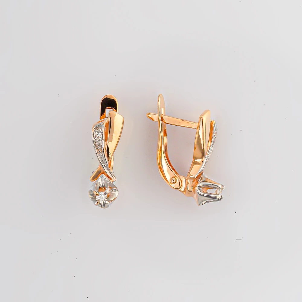 Серьги с бриллиантом из красного золота 585 пробы