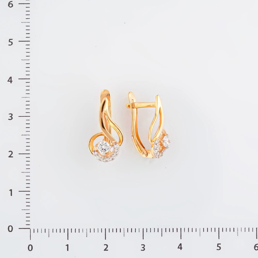 Серьги с фианитом из красного золота 585 пробы