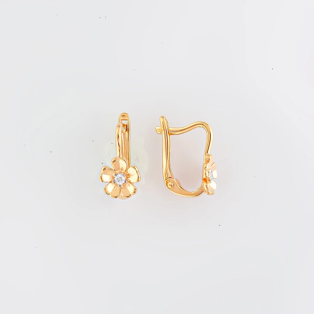 Серьги с бриллиантом из красного золота 585 пробы