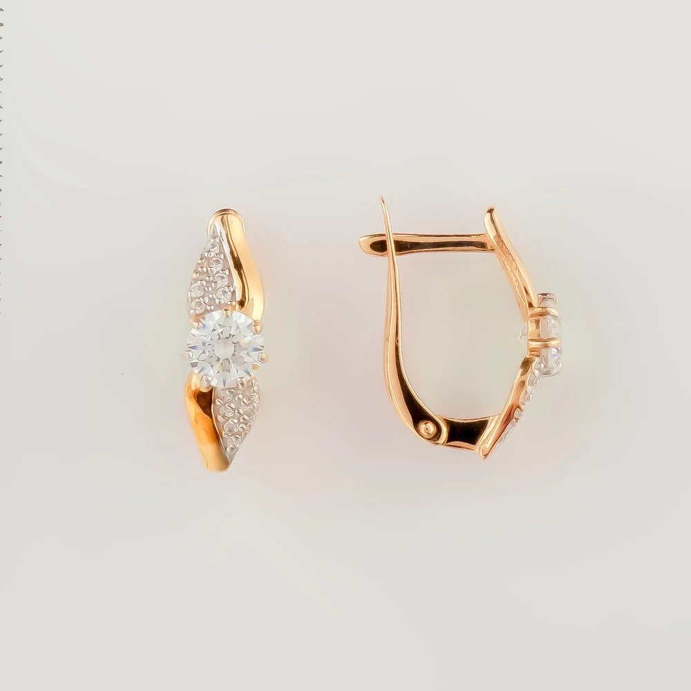 Серьги с фианитом из красного золота 585 пробы