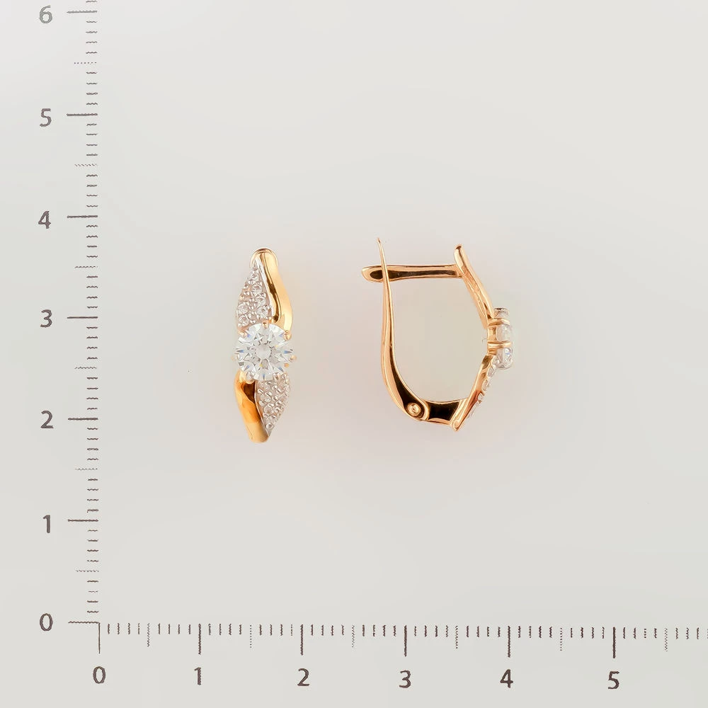 Серьги с фианитом из красного золота 585 пробы