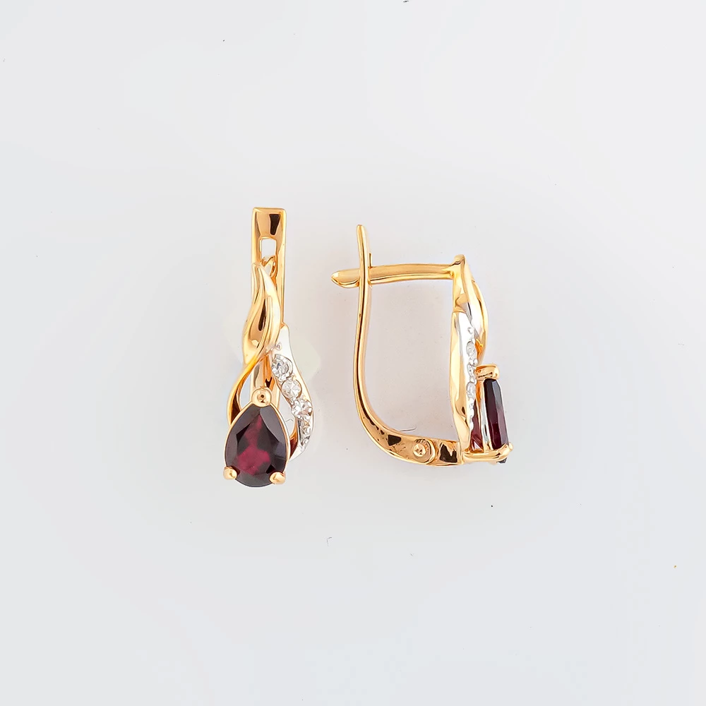 Серьги с гранатом из красного золота 585 пробы
