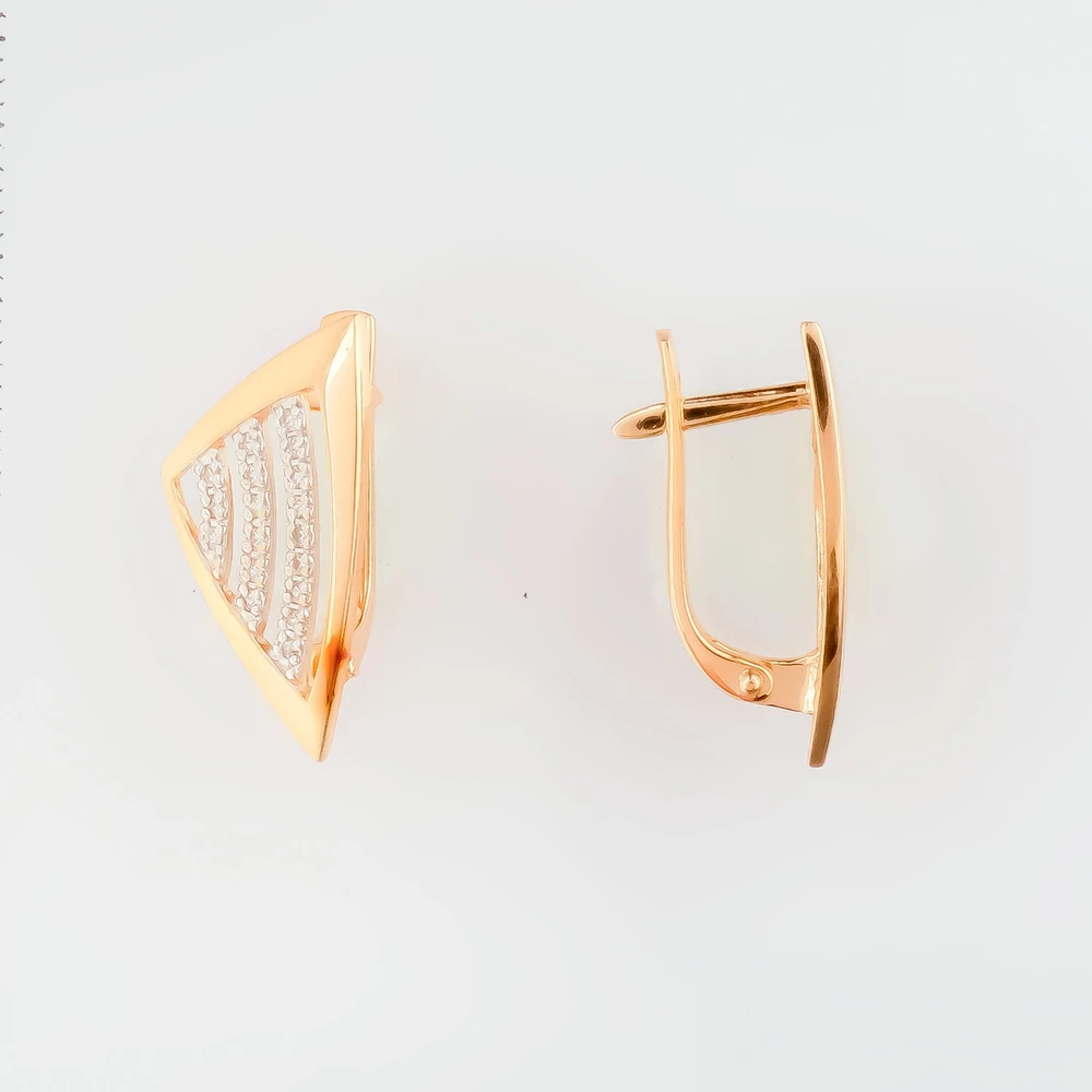 Серьги с фианитом из красного золота 585 пробы