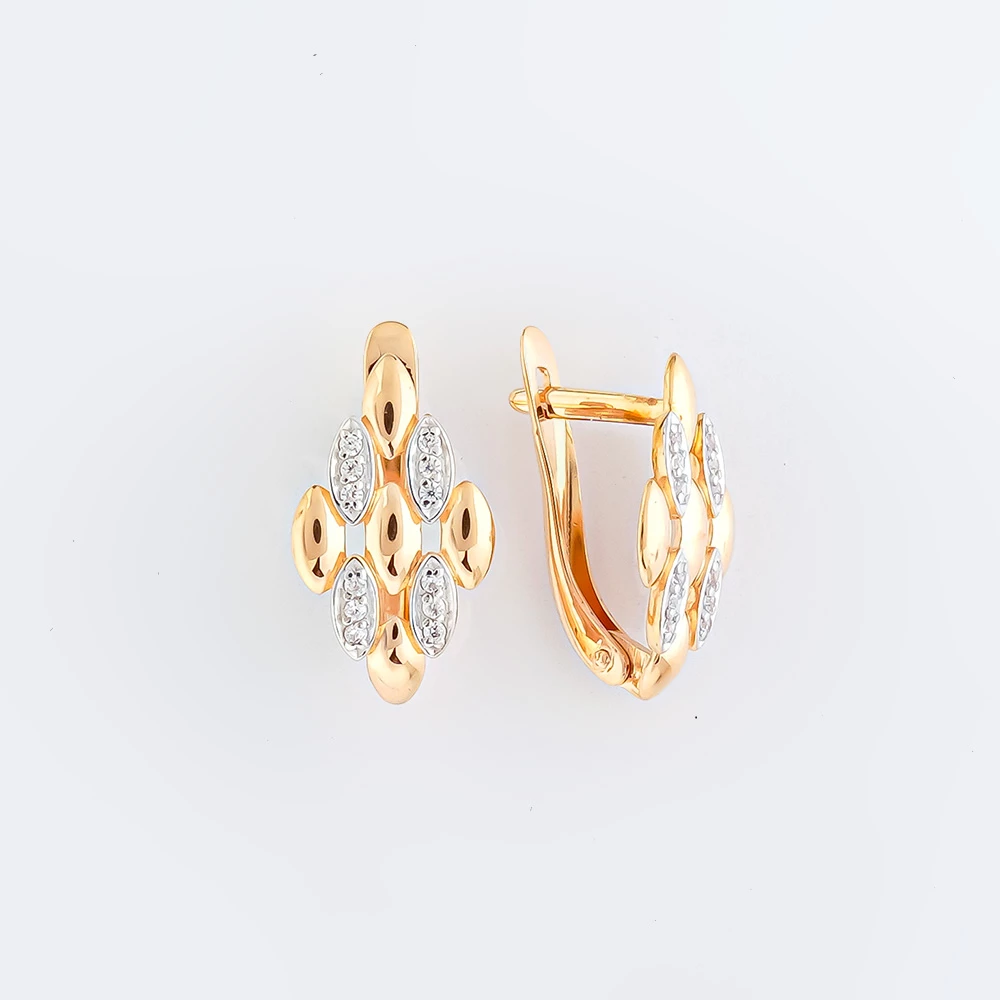 Серьги с фианитом из красного золота 585 пробы