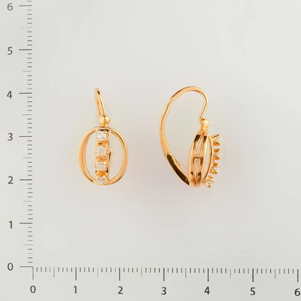 Серьги с фианитом из красного золота 583 пробы