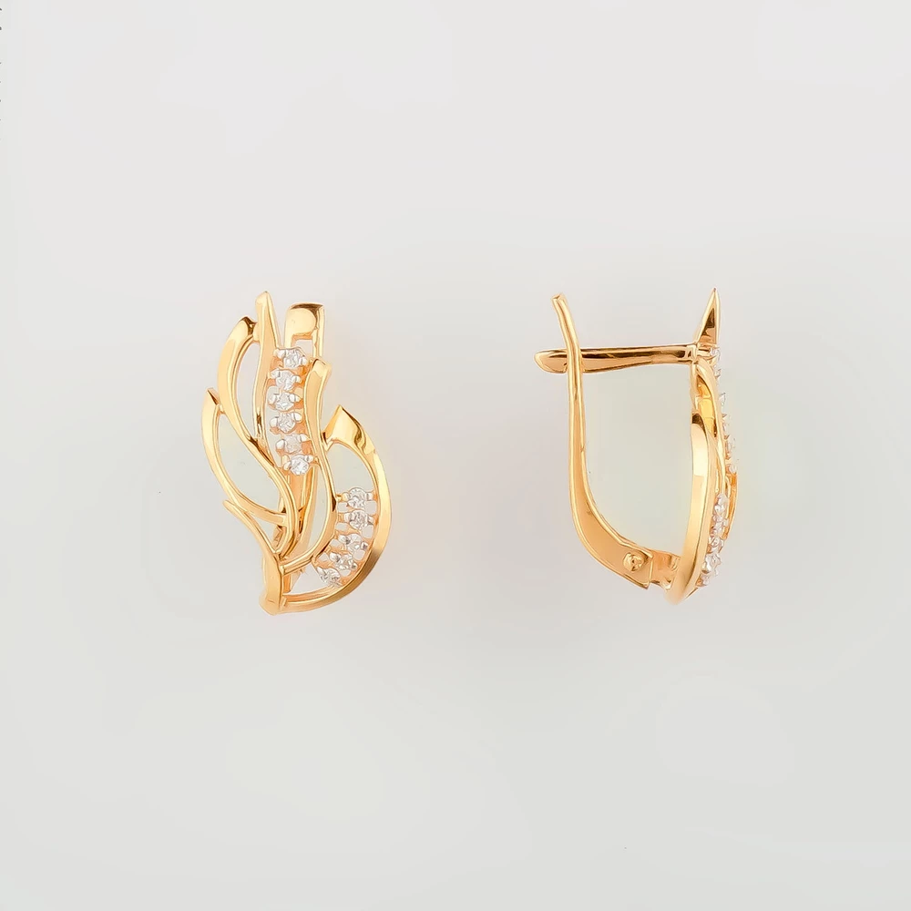 Серьги с фианитом из красного золота 585 пробы