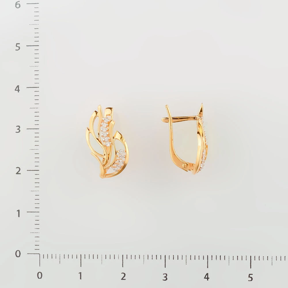 Серьги с фианитом из красного золота 585 пробы