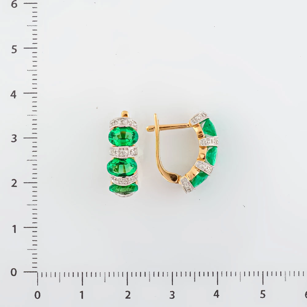 Серьги с изумрудом синтетическим из красного золота 585 пробы