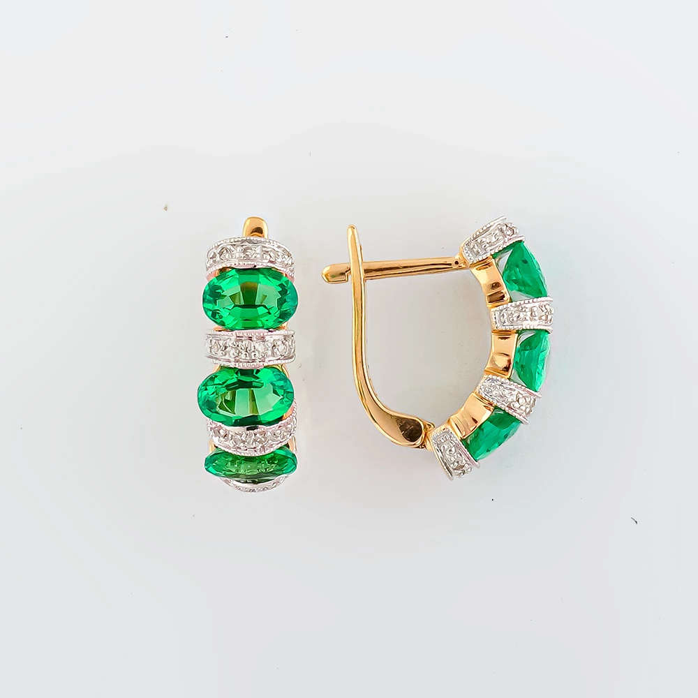 Серьги с изумрудом синтетическим из красного золота 585 пробы