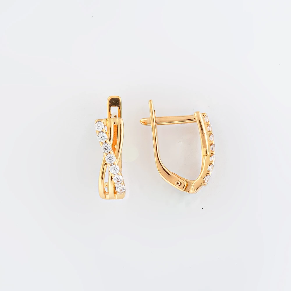 Серьги с фианитом из красного золота 585 пробы