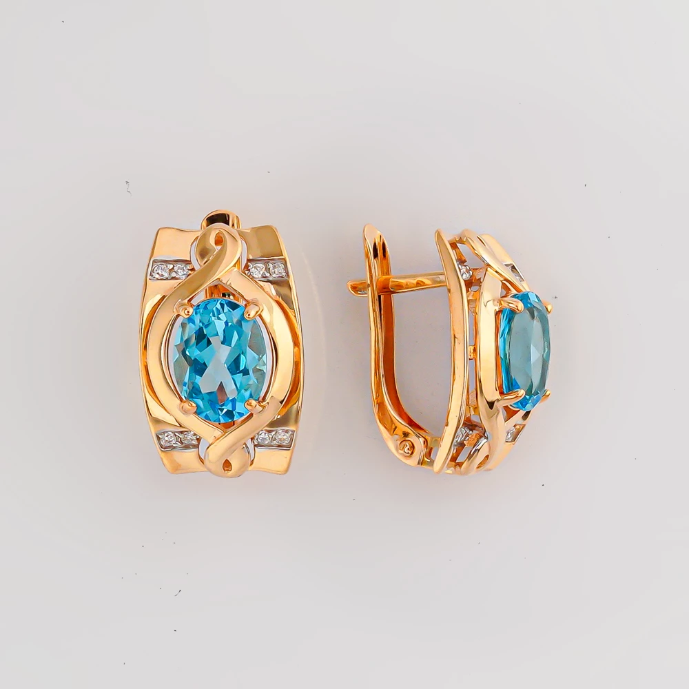 Серьги с топазом из красного золота 585 пробы