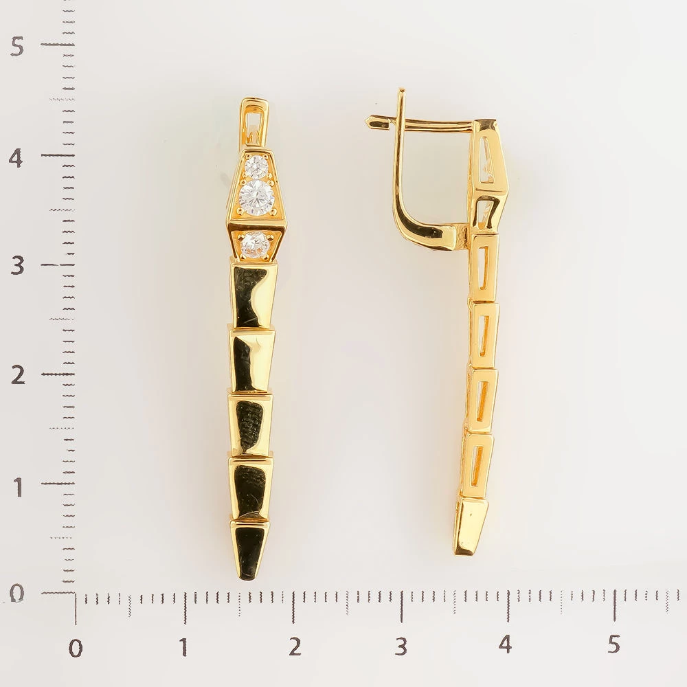 Серьги с фианитом из желтого золота 585 пробы