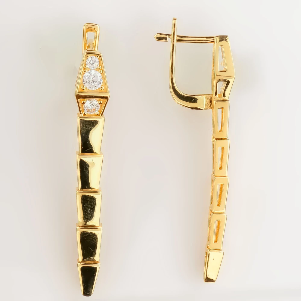 Серьги с фианитом из желтого золота 585 пробы