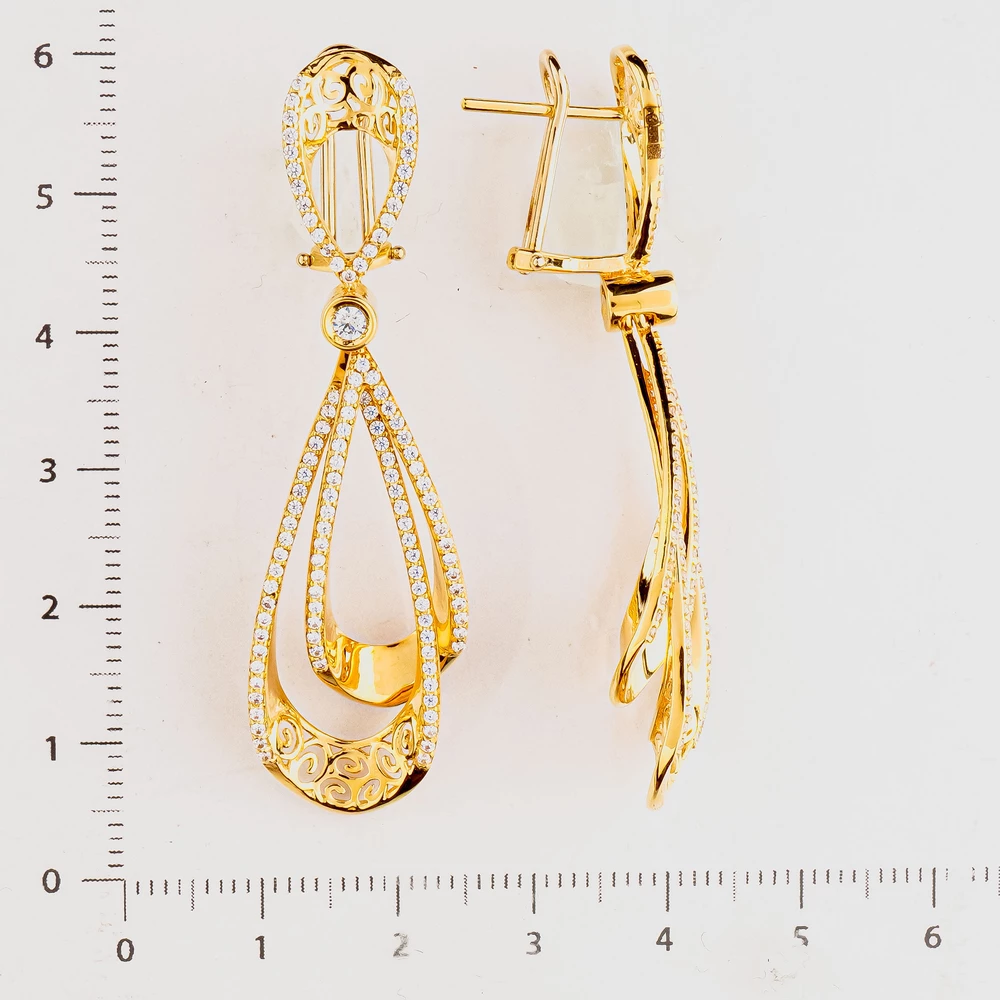 Серьги с фианитом из желтого золота 585 пробы