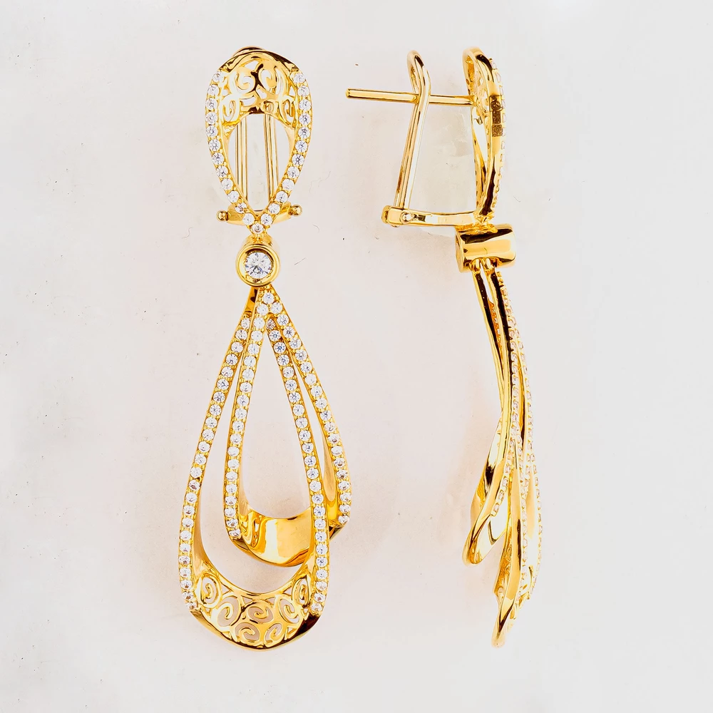 Серьги с фианитом из желтого золота 585 пробы