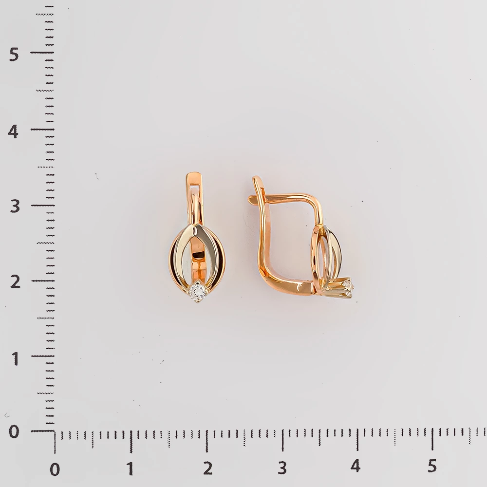 Серьги с фианитом из красного золота 585 пробы