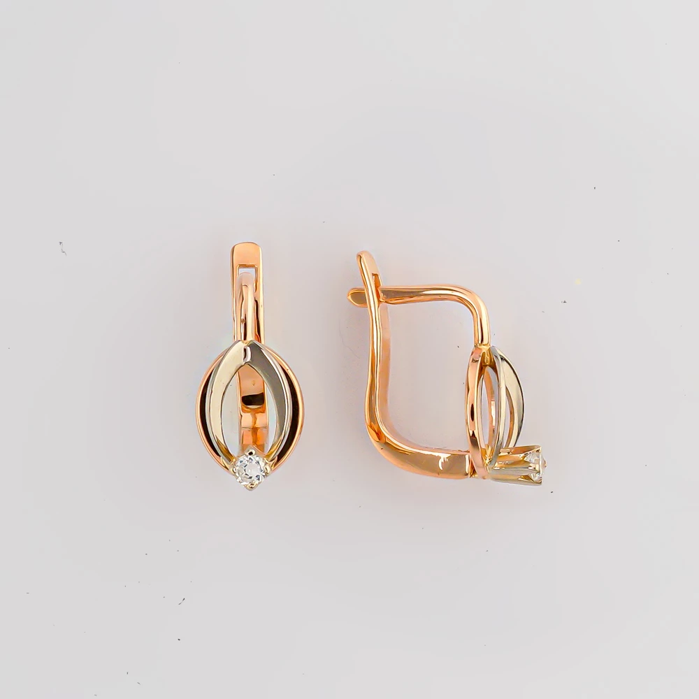 Серьги с фианитом из красного золота 585 пробы