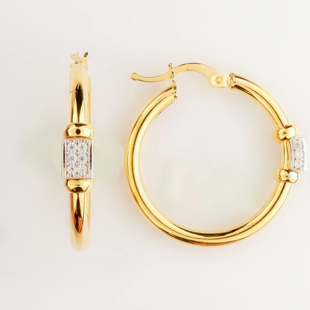 Серьги конго с фианитом из желтого золота 585 пробы