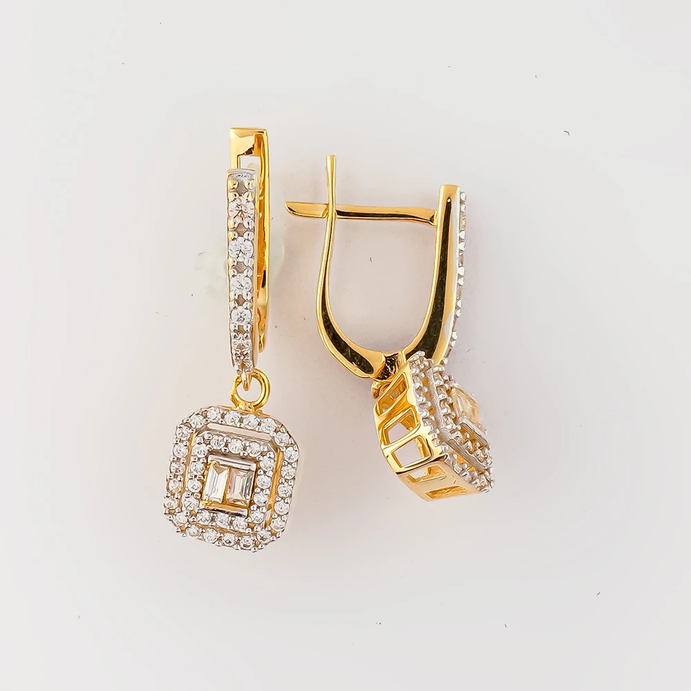 Серьги с фианитом из желтого золота 585 пробы