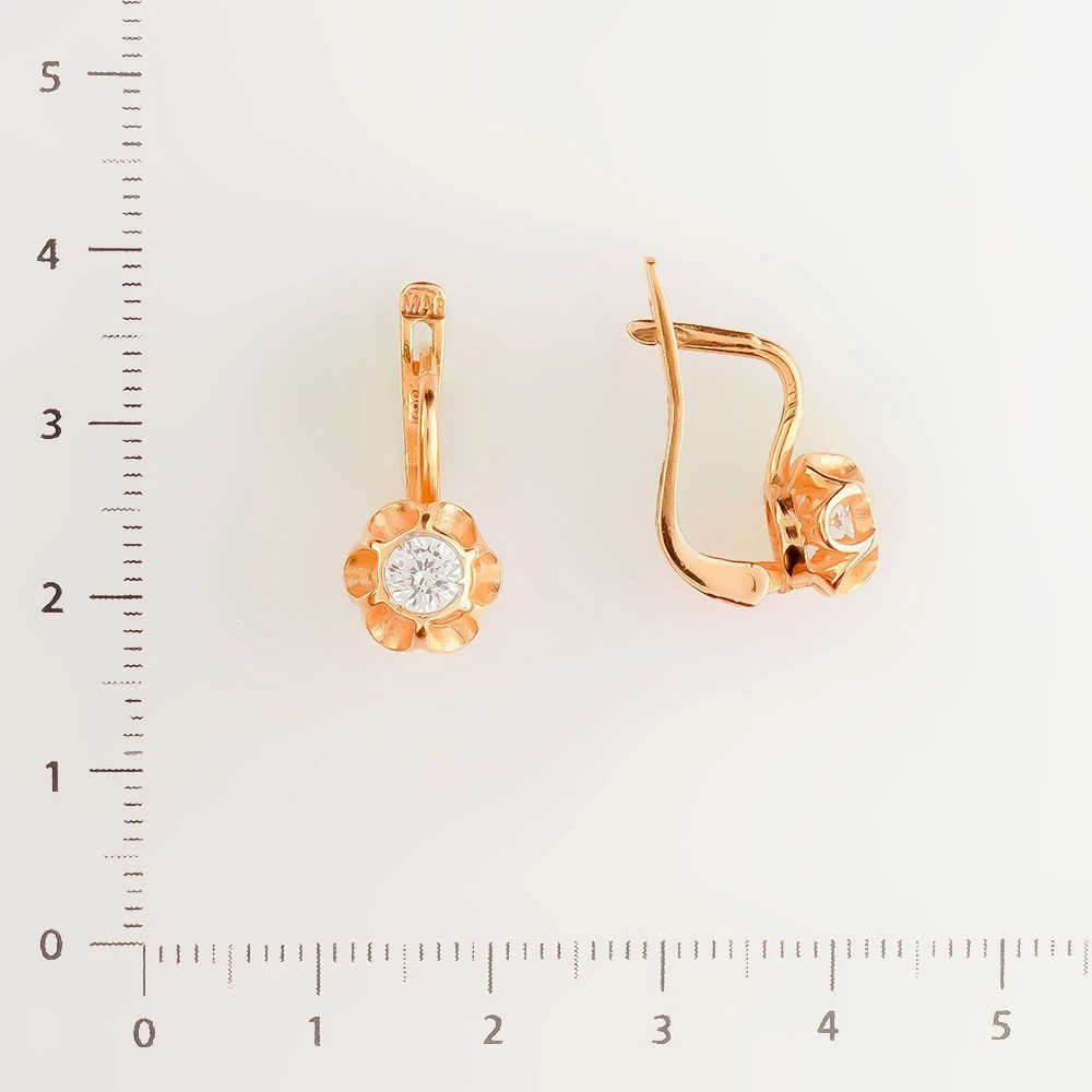 Серьги с фианитом из красного золота 585 пробы