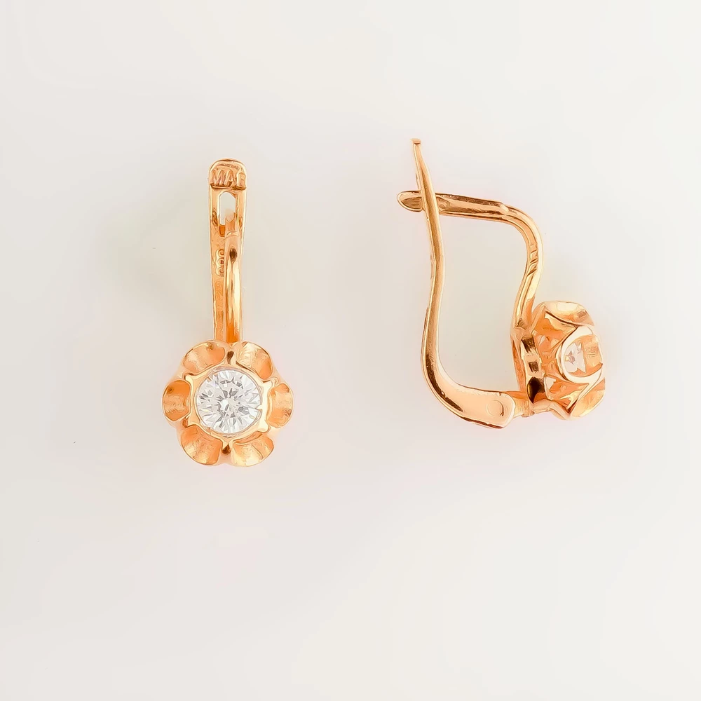 Серьги с фианитом из красного золота 585 пробы