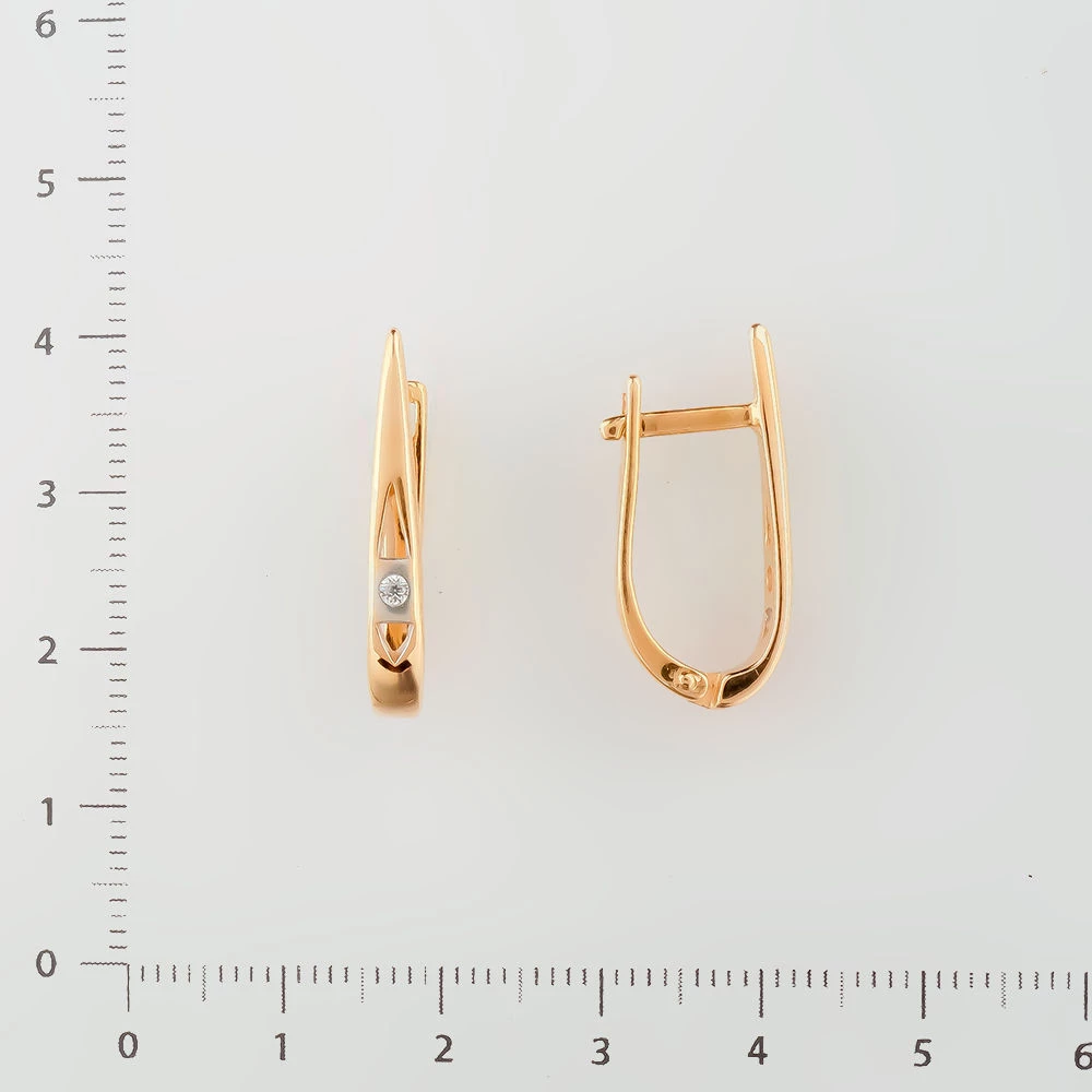 Серьги с фианитом из красного золота 585 пробы