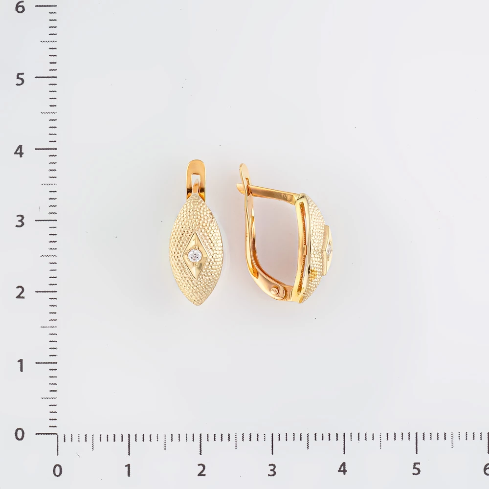 Серьги с фианитом из красного золота 585 пробы