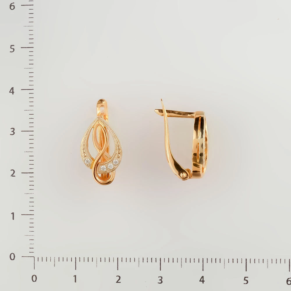 Серьги с фианитом из красного золота 585 пробы
