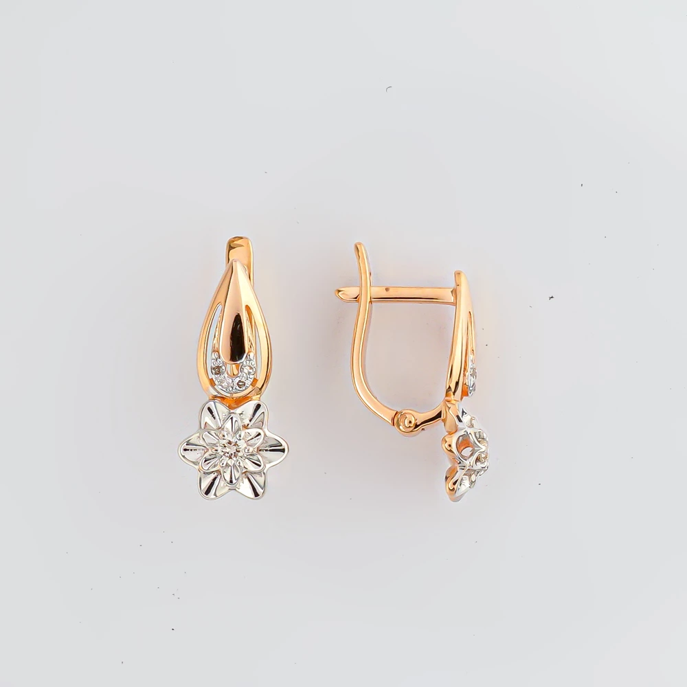 Серьги с бриллиантом из красного золота 585 пробы