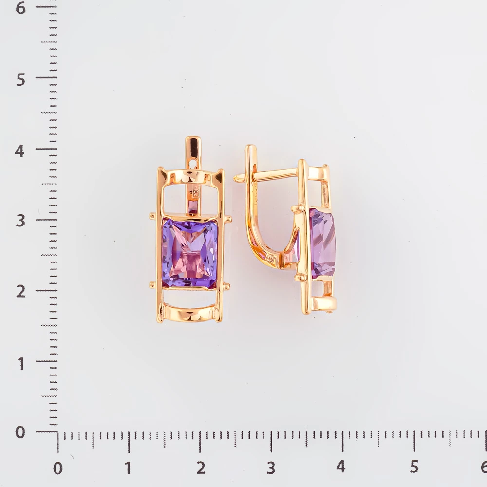 Серьги с аметистом из красного золота 585 пробы