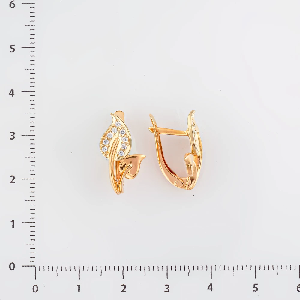 Серьги с фианитом из красного золота 585 пробы