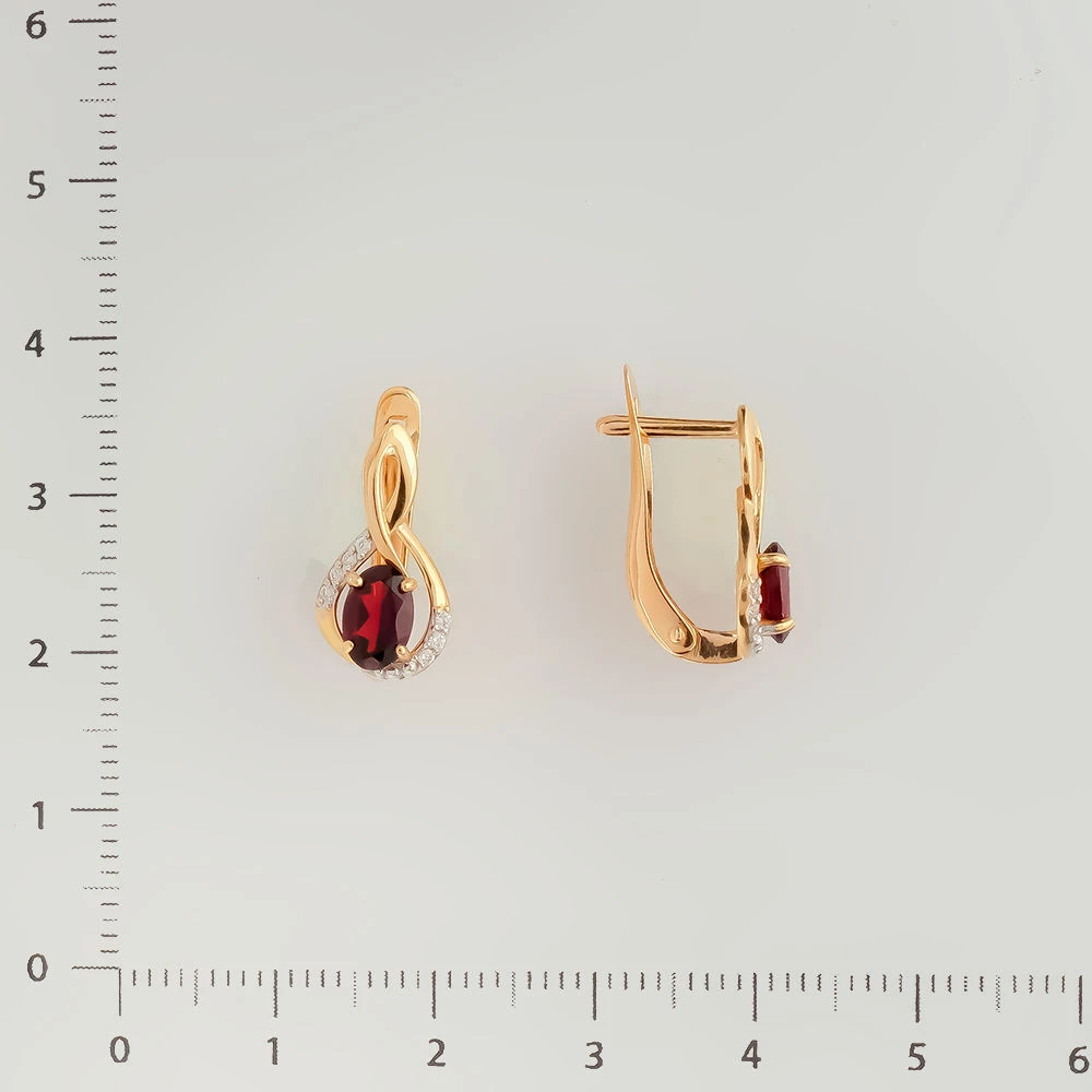 Серьги с гранатом из красного золота 585 пробы