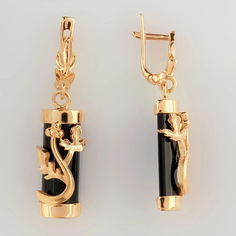 Серьги с агатом из красного золота 585 пробы