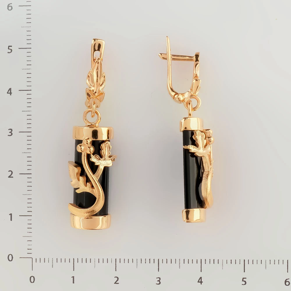 Серьги с агатом из красного золота 585 пробы