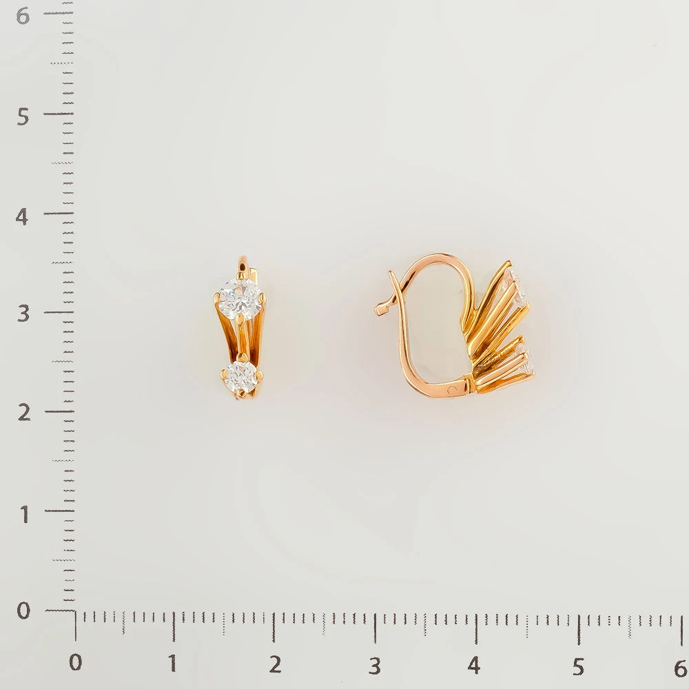 Серьги с фианитом из красного золота 585 пробы
