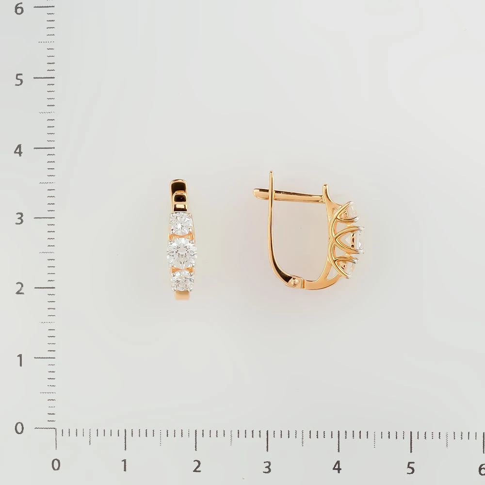 Серьги с фианитом из красного золота 585 пробы