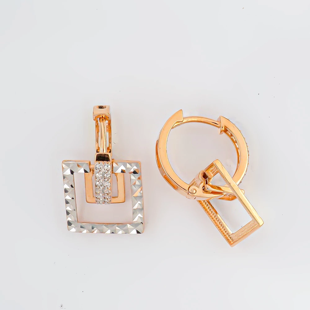 Серьги конго с бриллиантом из красного золота 585 пробы