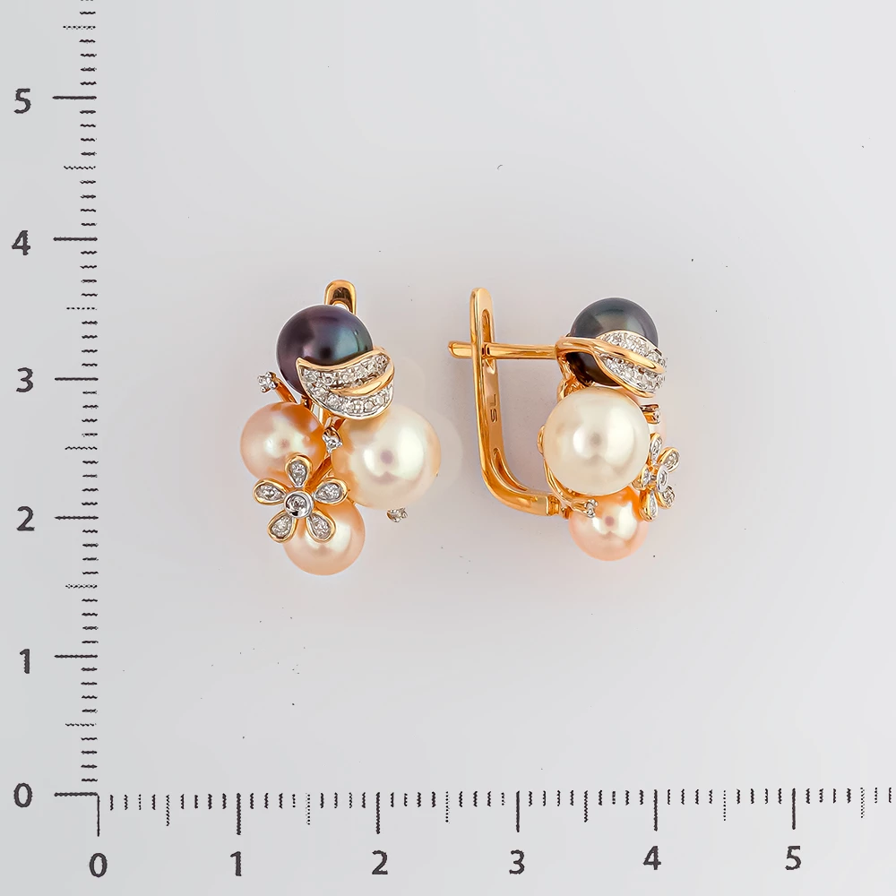 Серьги с культивированным жемчугом из красного золота 585 пробы