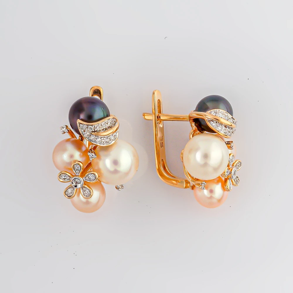Серьги с культивированным жемчугом из красного золота 585 пробы