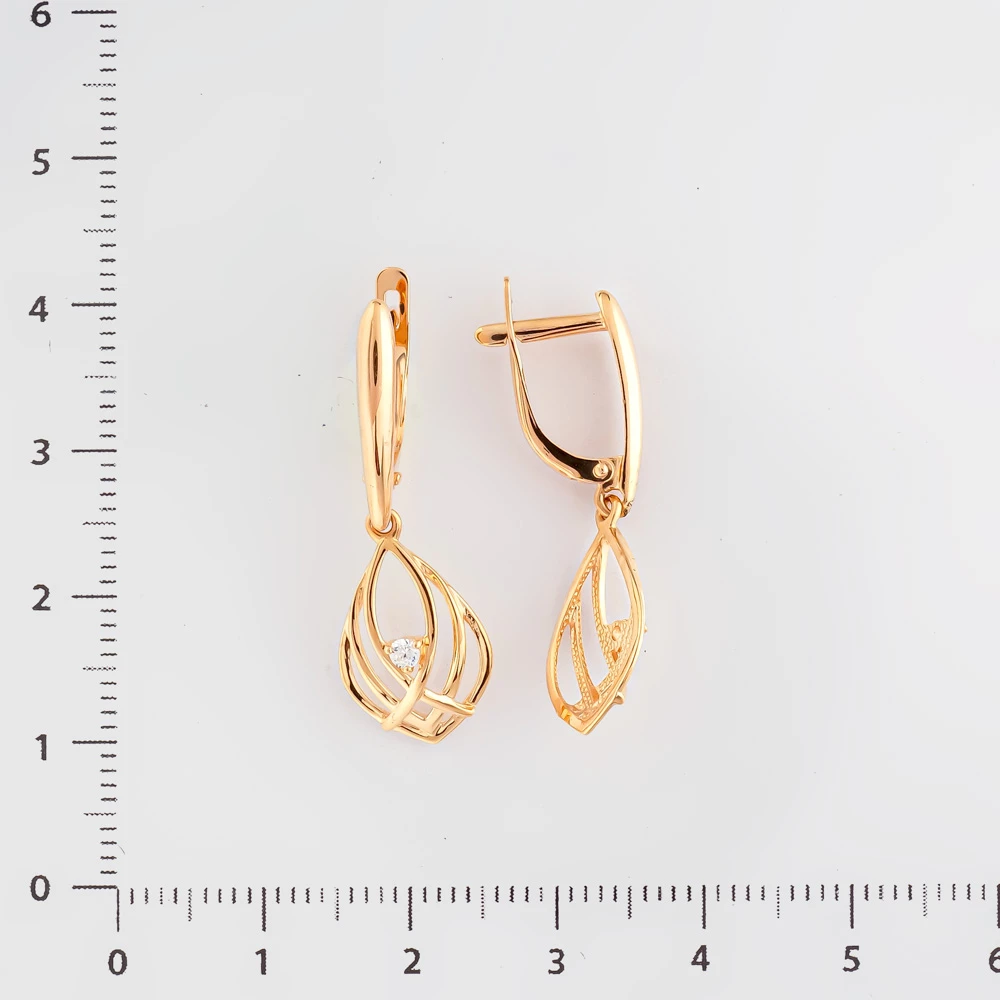 Серьги с фианитом из красного золота 585 пробы