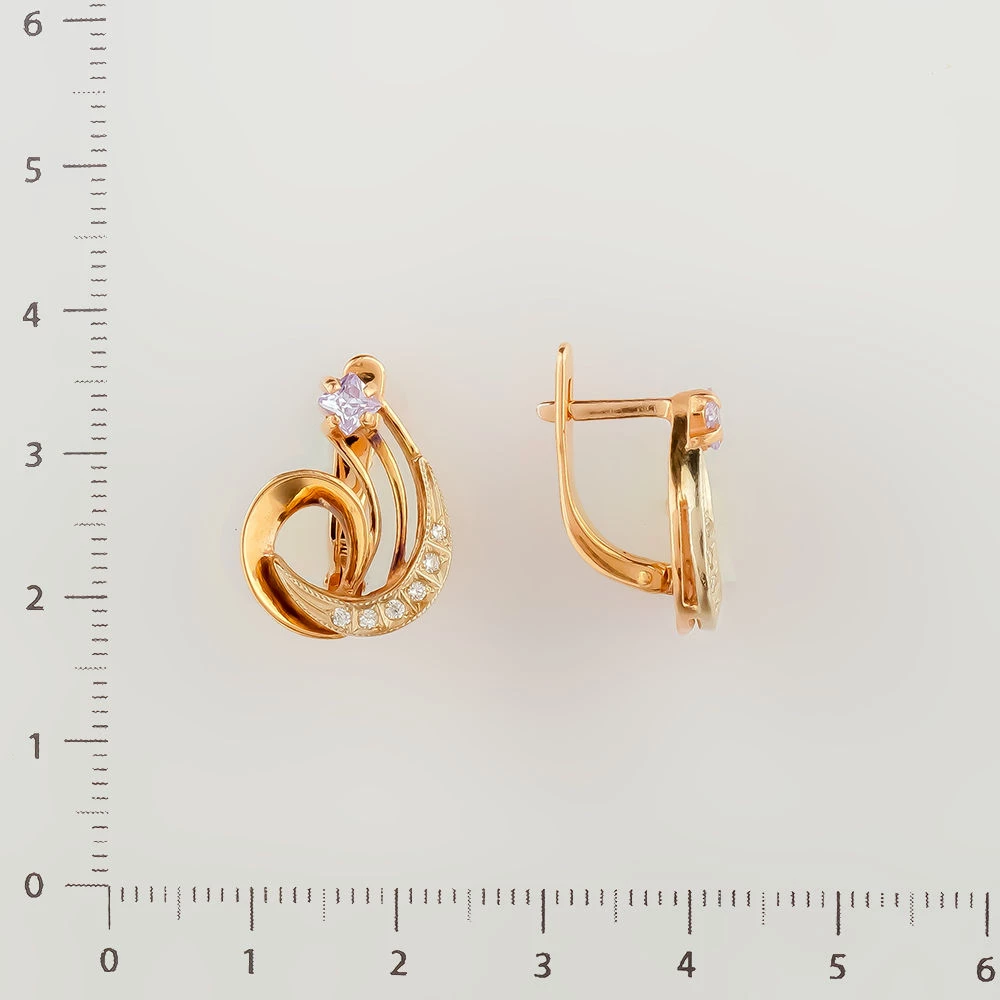 Серьги с фианитом из красного золота 585 пробы