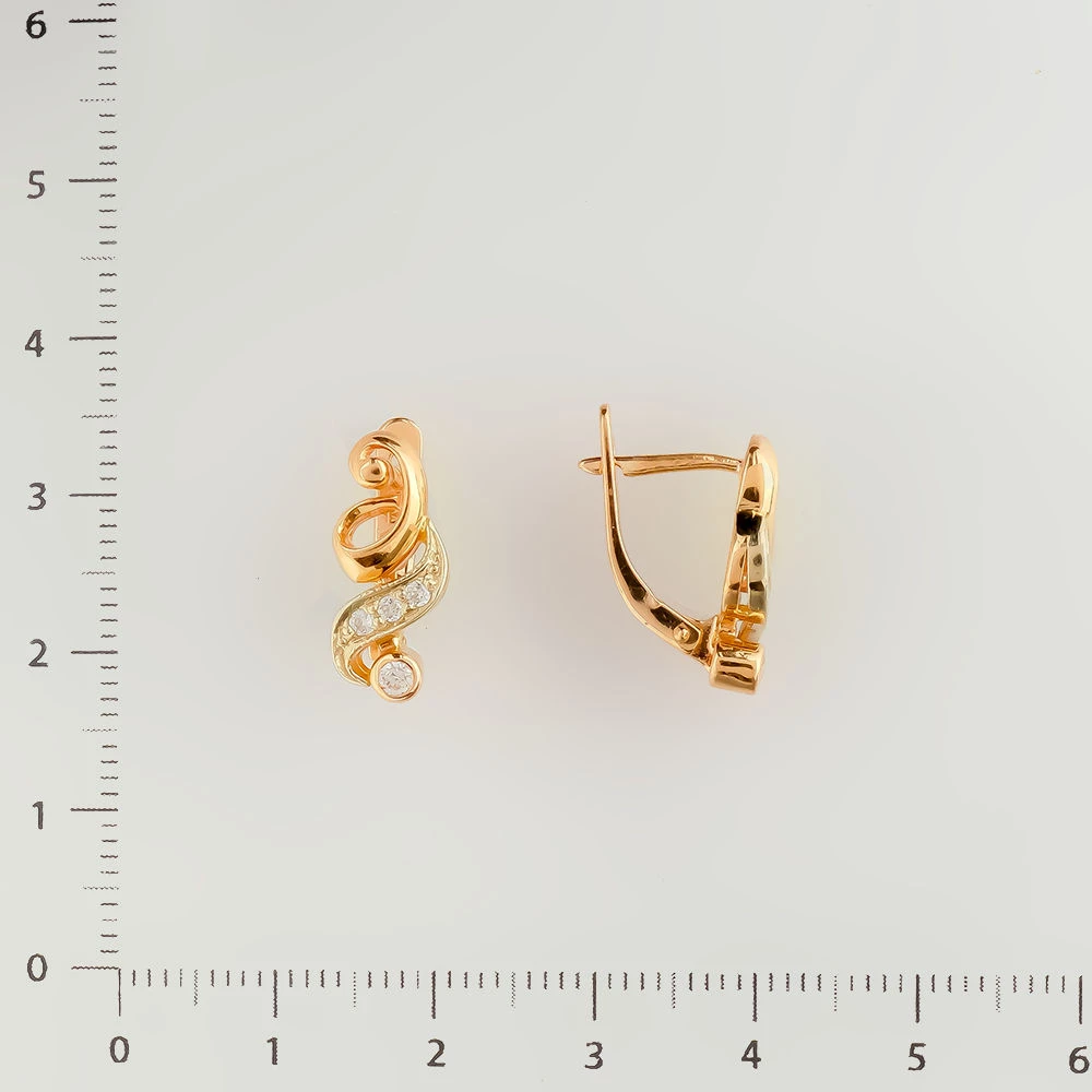 Серьги с фианитом из красного золота 585 пробы