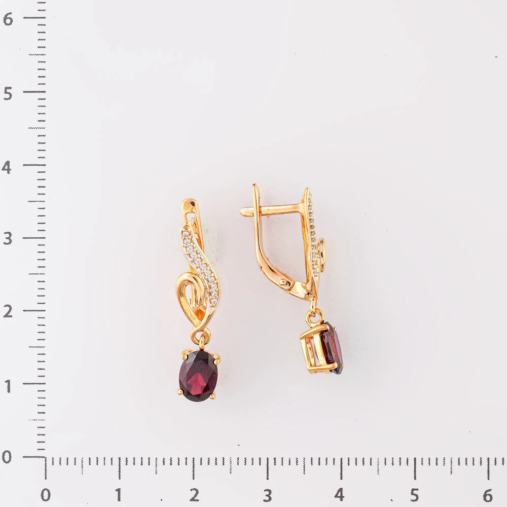 Серьги с гранатом из красного золота 585 пробы