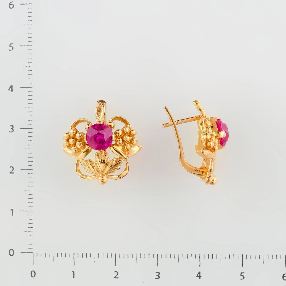Серьги с фианитом из красного золота 585 пробы