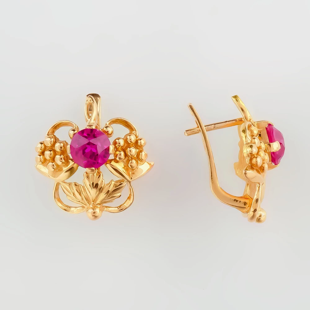 Серьги с фианитом из красного золота 585 пробы