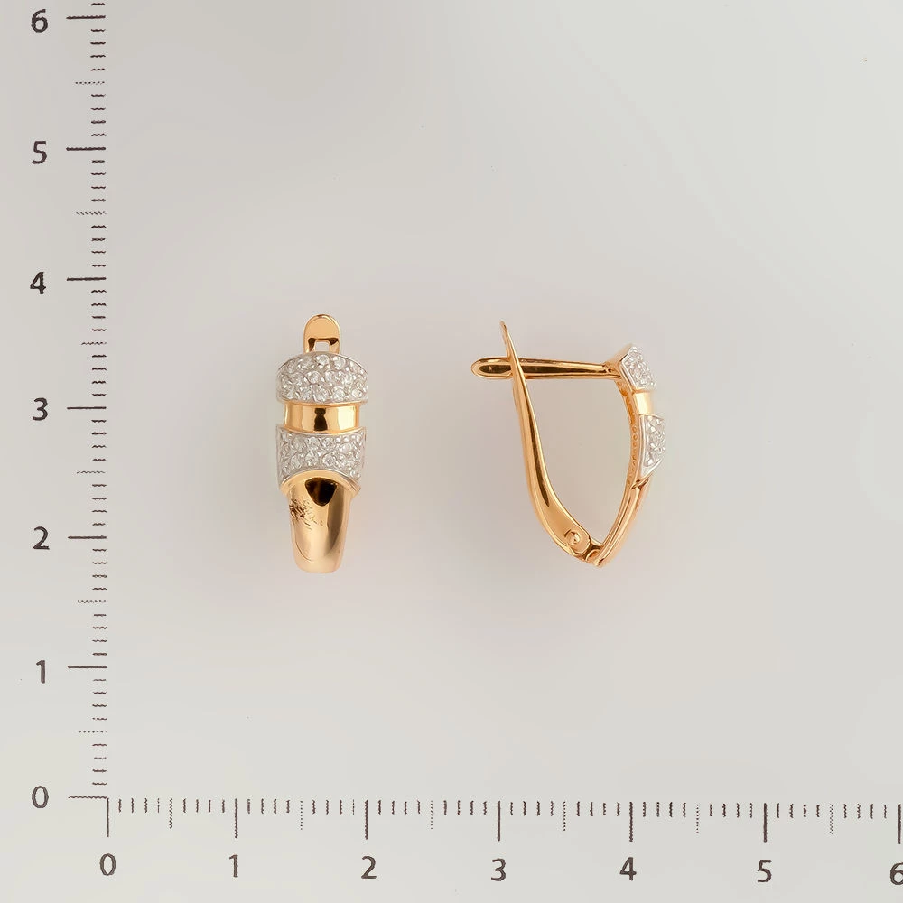 Серьги с фианитом из красного золота 585 пробы