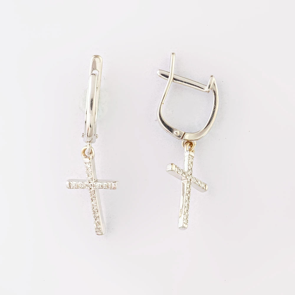 Серьги с бриллиантом из белого золота 585 пробы