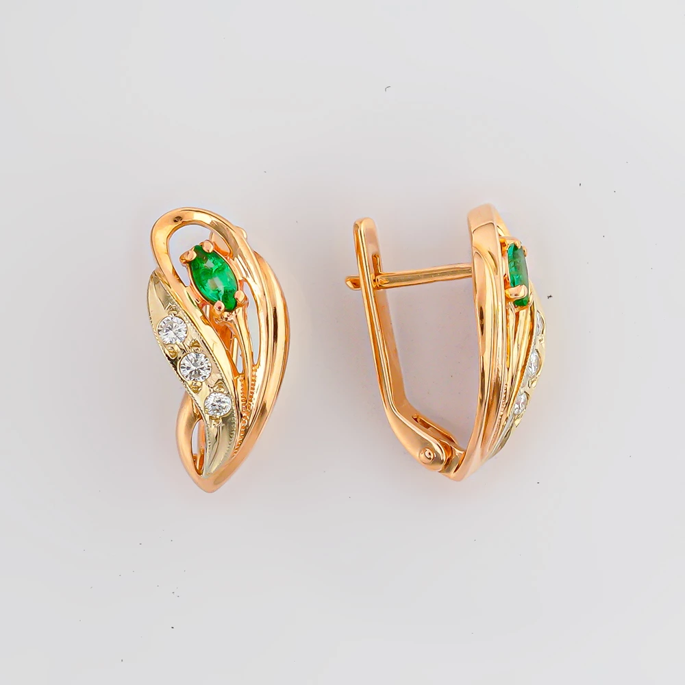 Серьги с изумрудом из красного золота 585 пробы