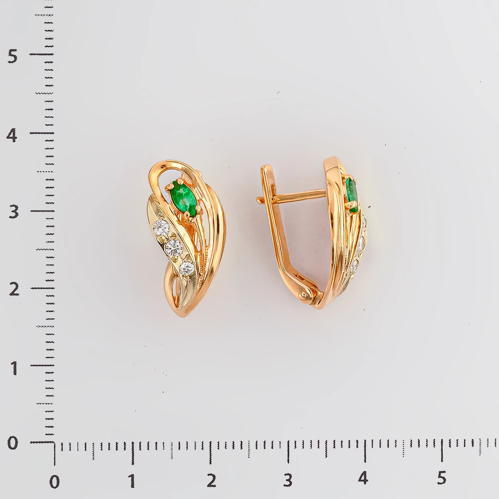 Серьги с изумрудом из красного золота 585 пробы