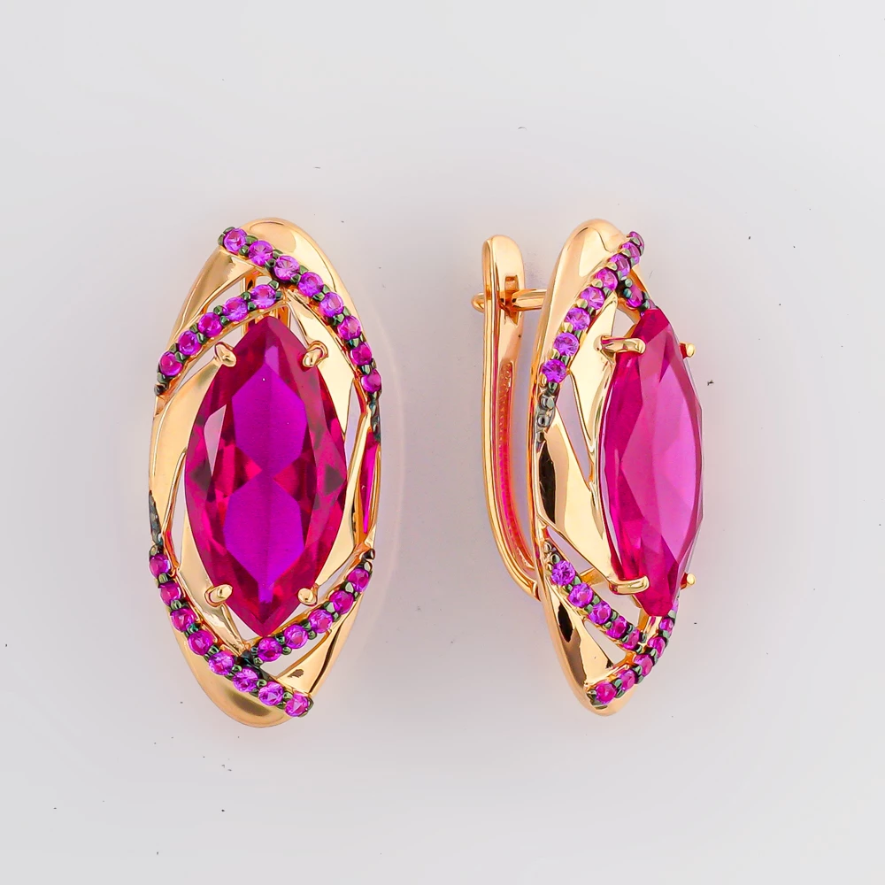 Серьги с фианитом из красного золота 585 пробы